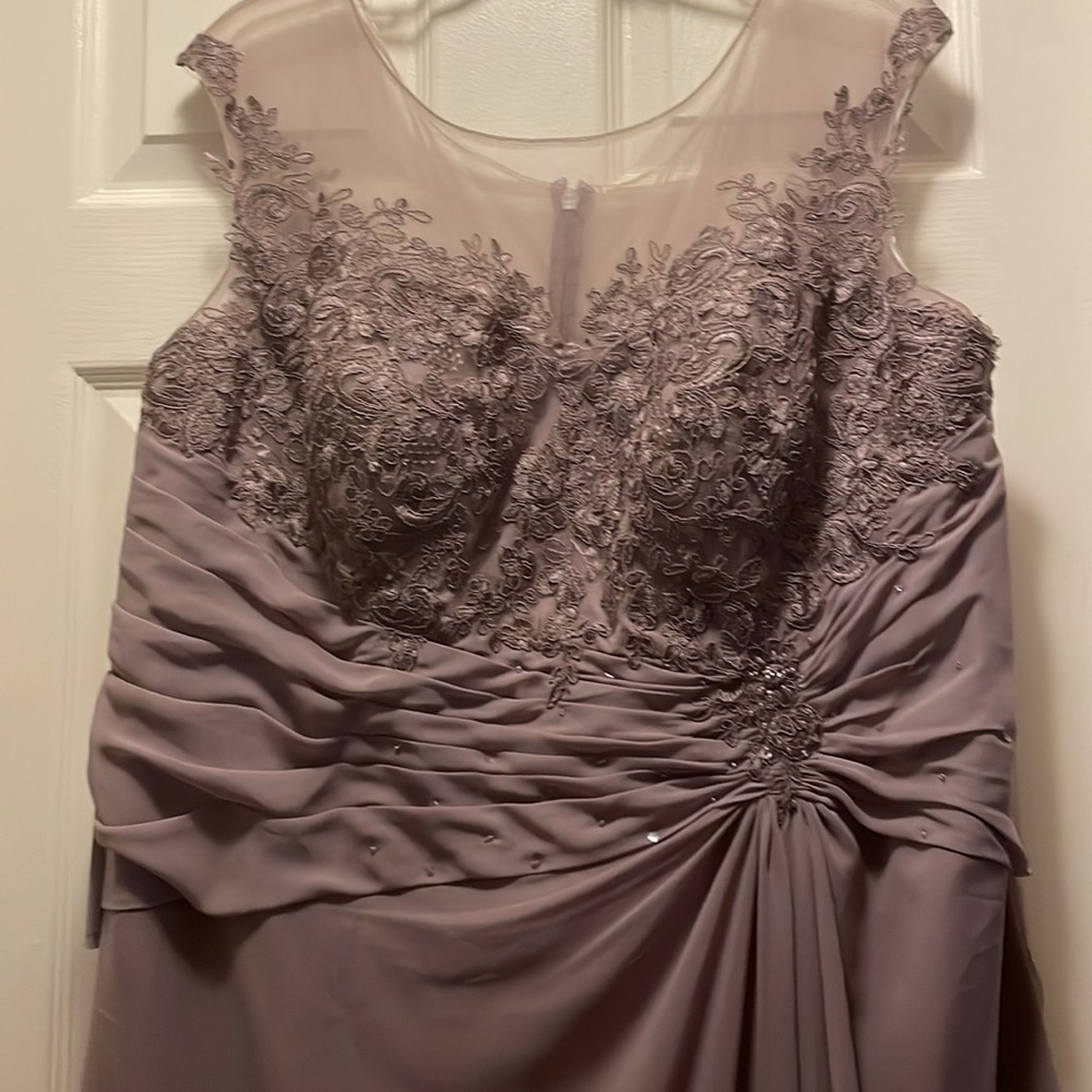 Azazie dress color is dusk(pic#1) lace bust gathered waist high/low hem lined - Picture 16 of 16
